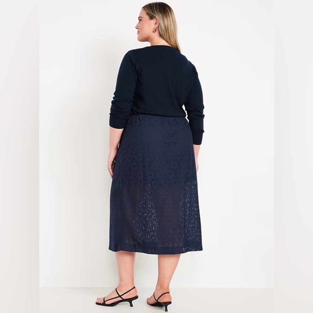 Old Navy Women’s High-Waisted Lace Midi Skirt L Navy - Picture 2 of 3